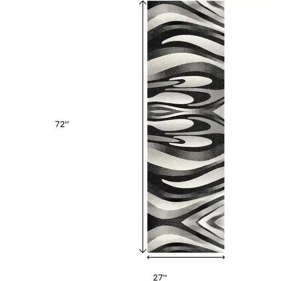 6' Black And Gray Abstract Runner Rug Photo 3