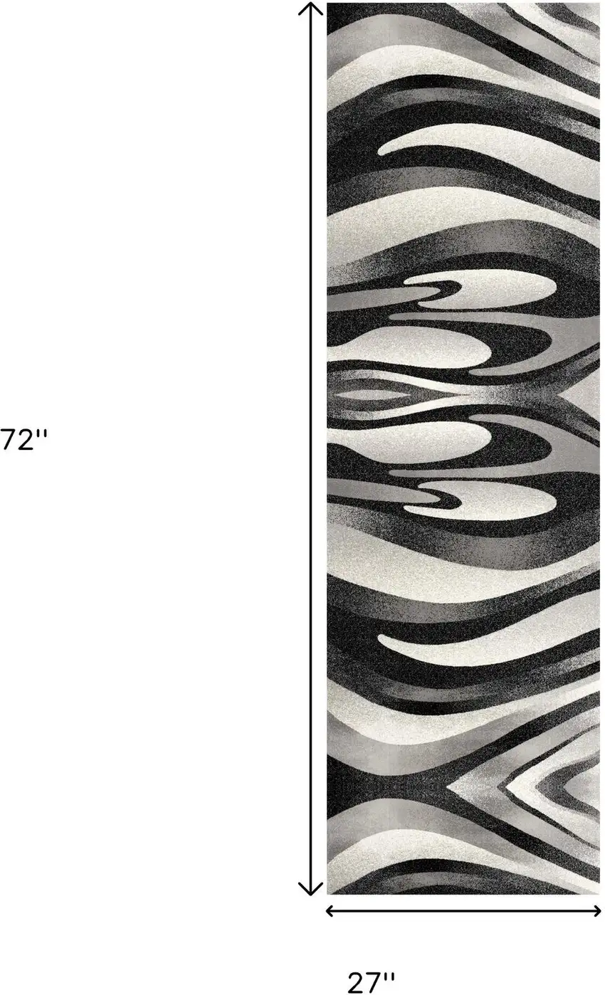 6' Black And Gray Abstract Runner Rug Photo 3