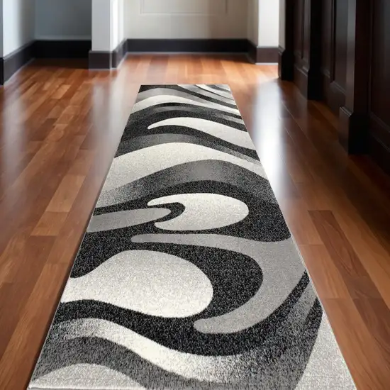 12' Black And Gray Abstract Runner Rug Photo 1