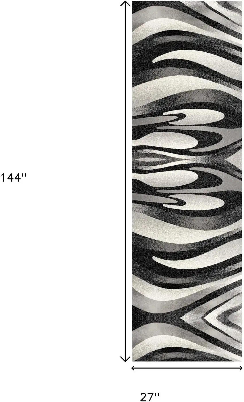 12' Black And Gray Abstract Runner Rug Photo 3