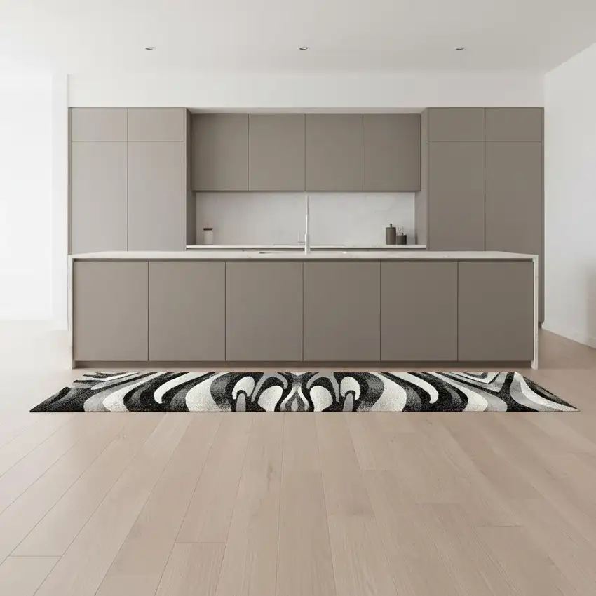 9' Black And Gray Abstract Runner Rug Photo 1