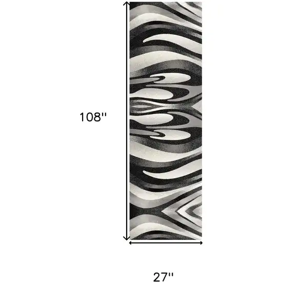 9' Black And Gray Abstract Runner Rug Photo 3