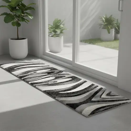 7' Black And Gray Abstract Runner Rug Photo 2