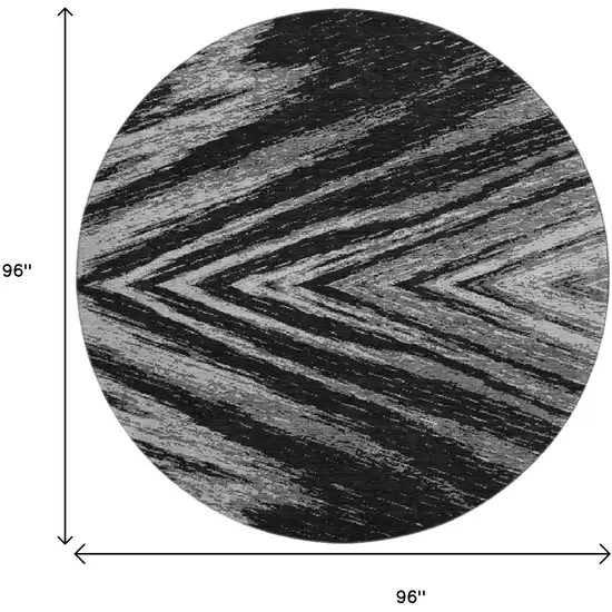 8' Black And Gray Abstract Washable Round Rug With UV Protection Photo 8