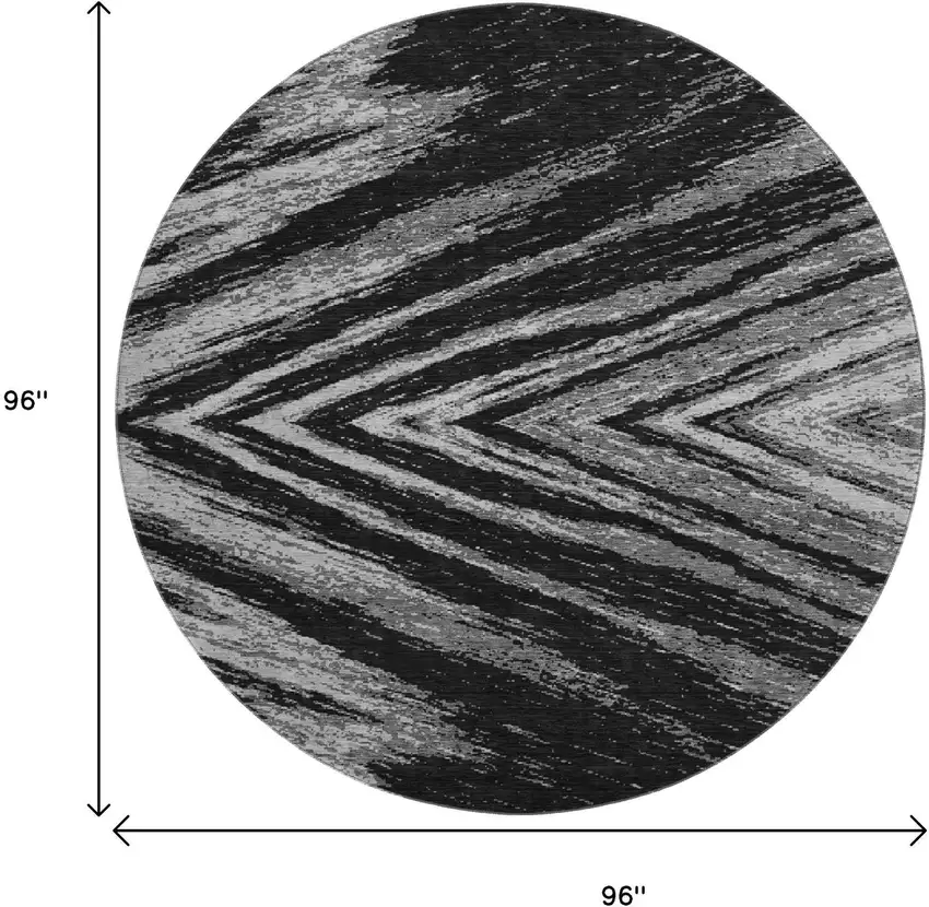 8' Black And Gray Abstract Washable Round Rug With UV Protection Photo 8