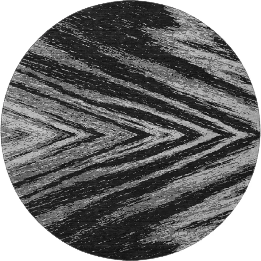 8' Black And Gray Abstract Washable Round Rug With UV Protection Photo 4