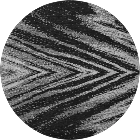 8' Black And Gray Abstract Washable Round Rug With UV Protection Photo 4