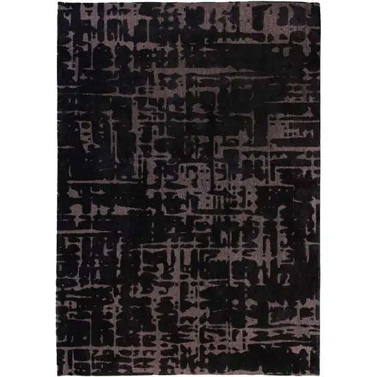 5' Black And Gray Abstract Washable Round Rug Photo 2