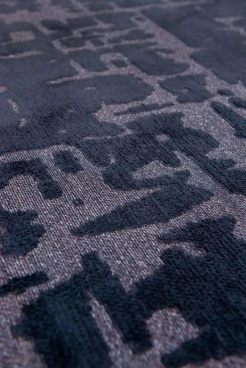 5' Black And Gray Abstract Washable Round Rug Photo 9