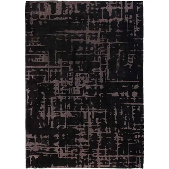 5' Black And Gray Abstract Washable Round Rug Photo 5