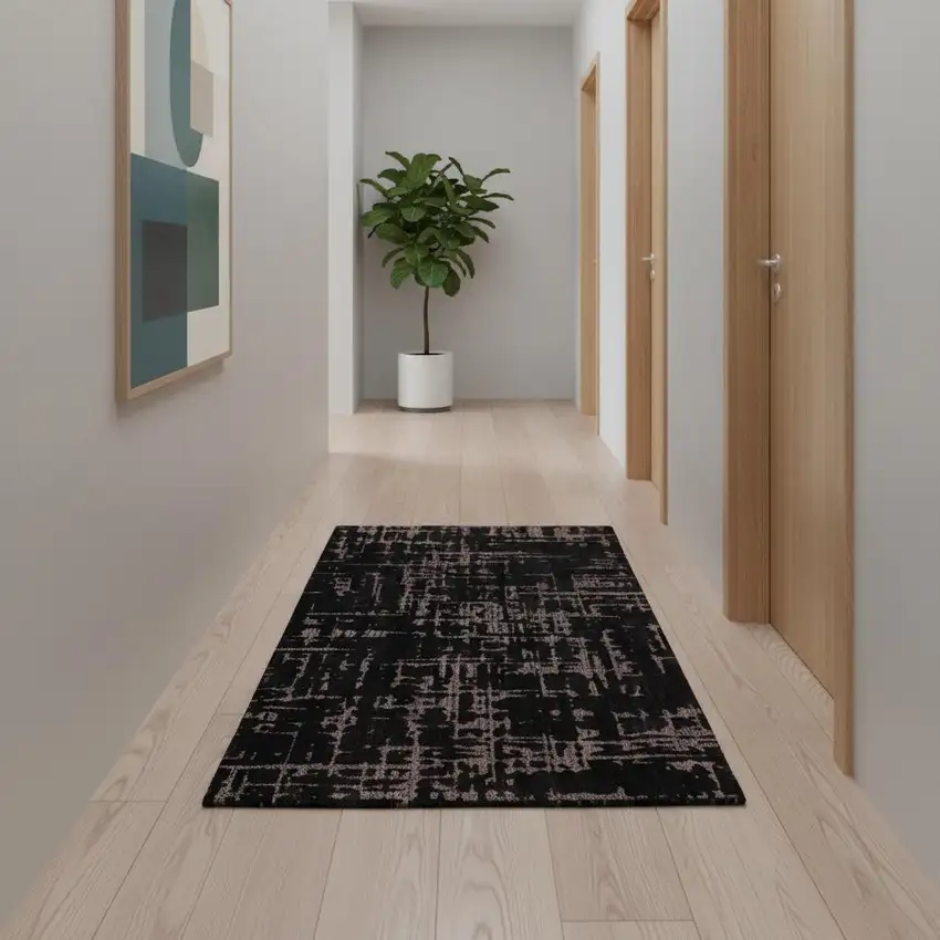 10' Black And Gray Abstract Washable Runner Rug Photo 1