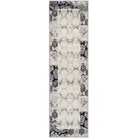 Photo of 8' Black And Gray Damask Power Loom Distressed Stain Resistant Runner Rug