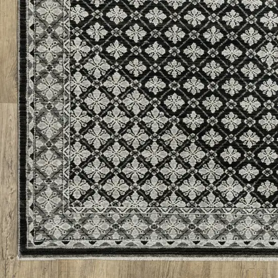 8' Black And Gray Diamond Runner Rug With Fringe Photo 6