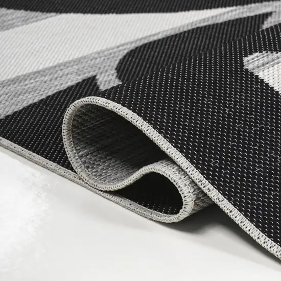 8' Black And Gray Floral Indoor Outdoor Runner Rug Photo 6