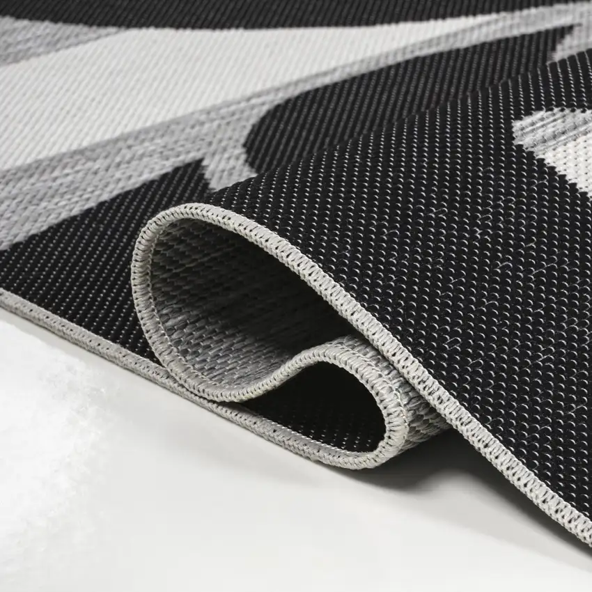 8' Black And Gray Floral Indoor Outdoor Runner Rug Photo 6