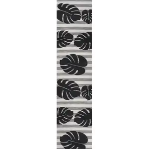 Photo of 8' Black And Gray Floral Indoor Outdoor Runner Rug