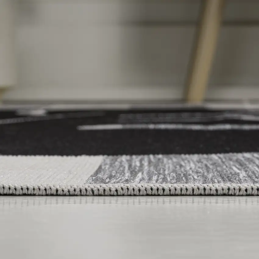 8' Black And Gray Floral Indoor Outdoor Runner Rug Photo 5