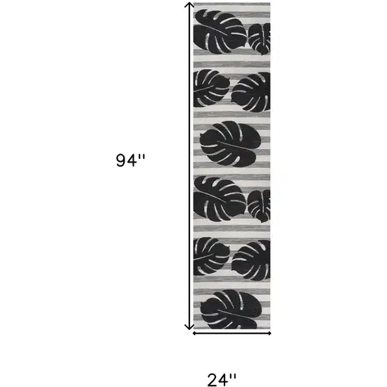 8' Black And Gray Floral Indoor Outdoor Runner Rug Photo 7