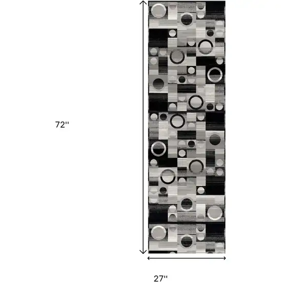 6' Black And Gray Geometric Runner Rug Photo 3