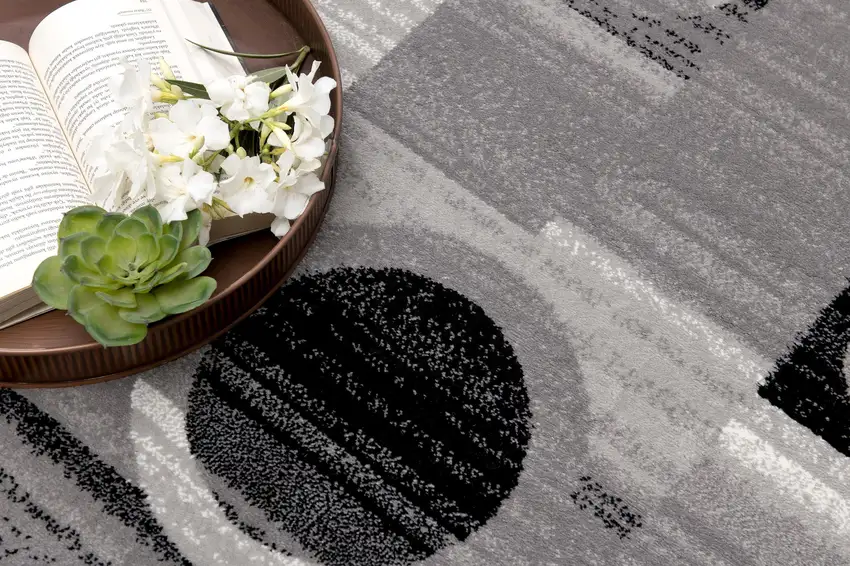 9' Black And Gray Geometric Runner Rug Photo 5