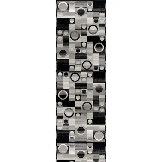 7' Black And Gray Geometric Runner Rug Photo 2
