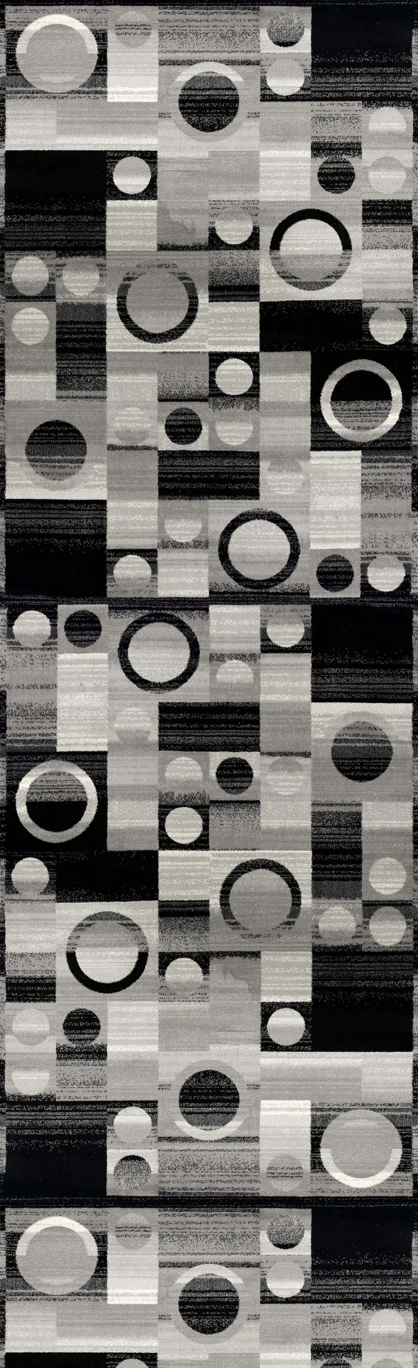 7' Black And Gray Geometric Runner Rug Photo 2