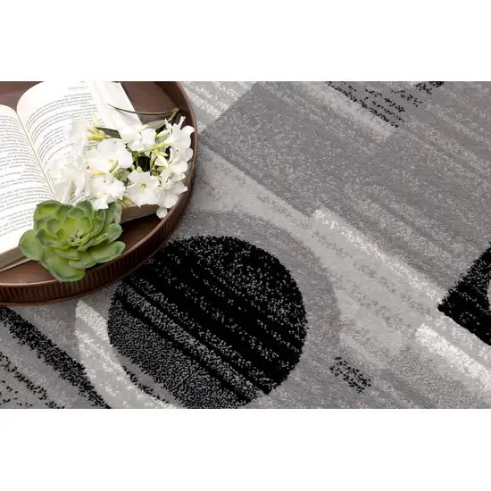 7' Black And Gray Geometric Runner Rug Photo 6