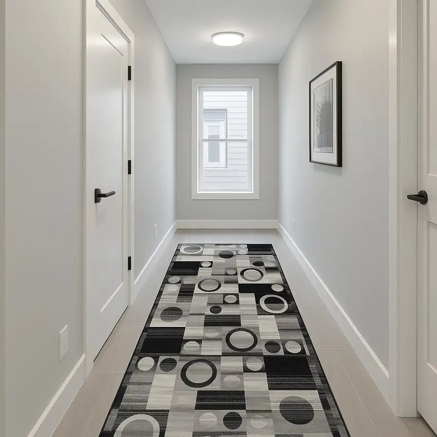 12' Black And Gray Geometric Runner Rug Photo 1