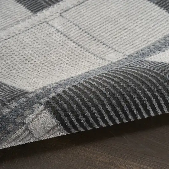 6' Black And Gray Geometric Runner Rug Photo 7