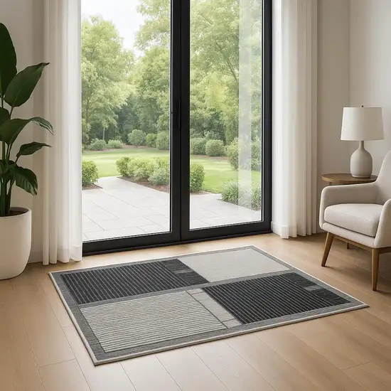 6' Black And Gray Geometric Runner Rug Photo 1