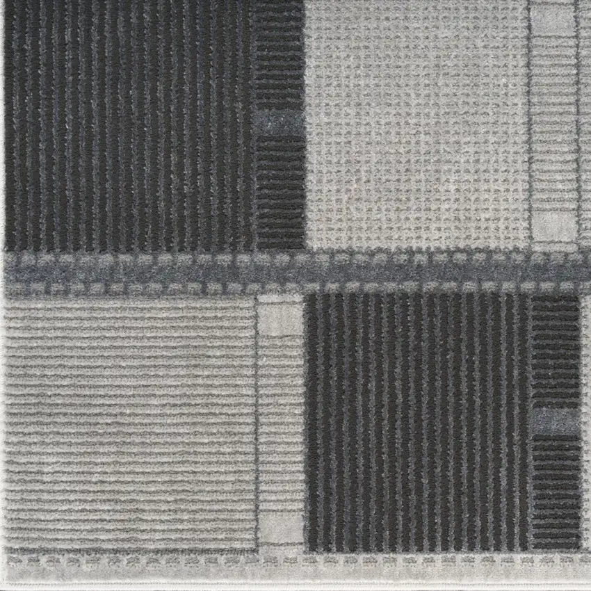 6' Black And Gray Geometric Runner Rug Photo 6