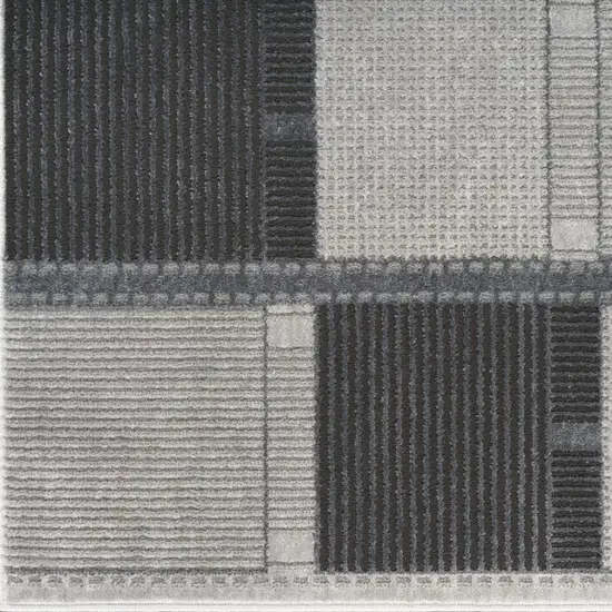 6' Black And Gray Geometric Runner Rug Photo 6