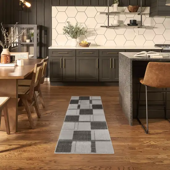 6' Black And Gray Geometric Runner Rug Photo 3