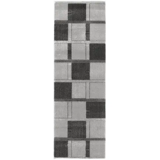 6' Black And Gray Geometric Runner Rug Photo 4