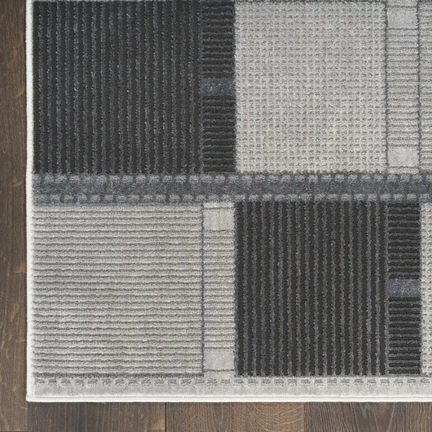 6' Black And Gray Geometric Runner Rug Photo 8