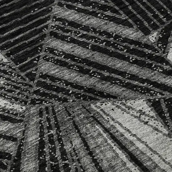 8' Black And Gray Geometric Washable Round Rug With UV Protection Photo 9