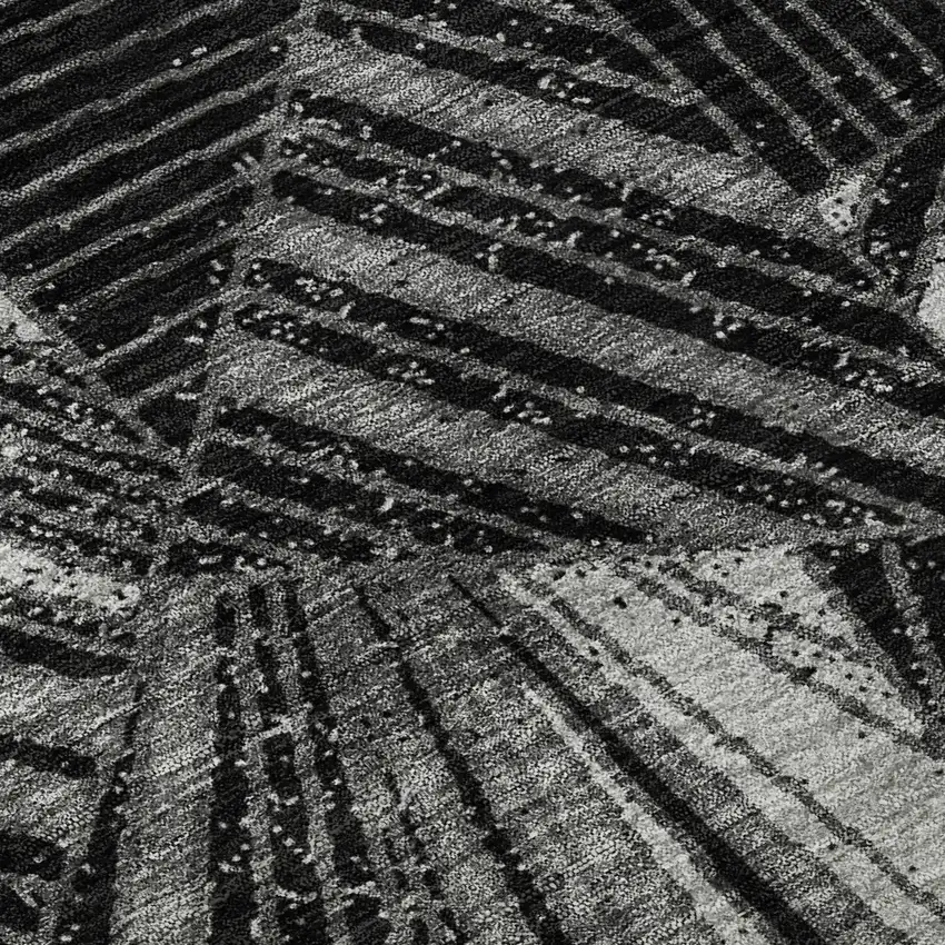 8' Black And Gray Geometric Washable Round Rug With UV Protection Photo 9