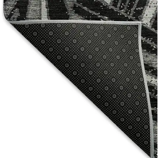 8' Black And Gray Geometric Washable Round Rug With UV Protection Photo 6