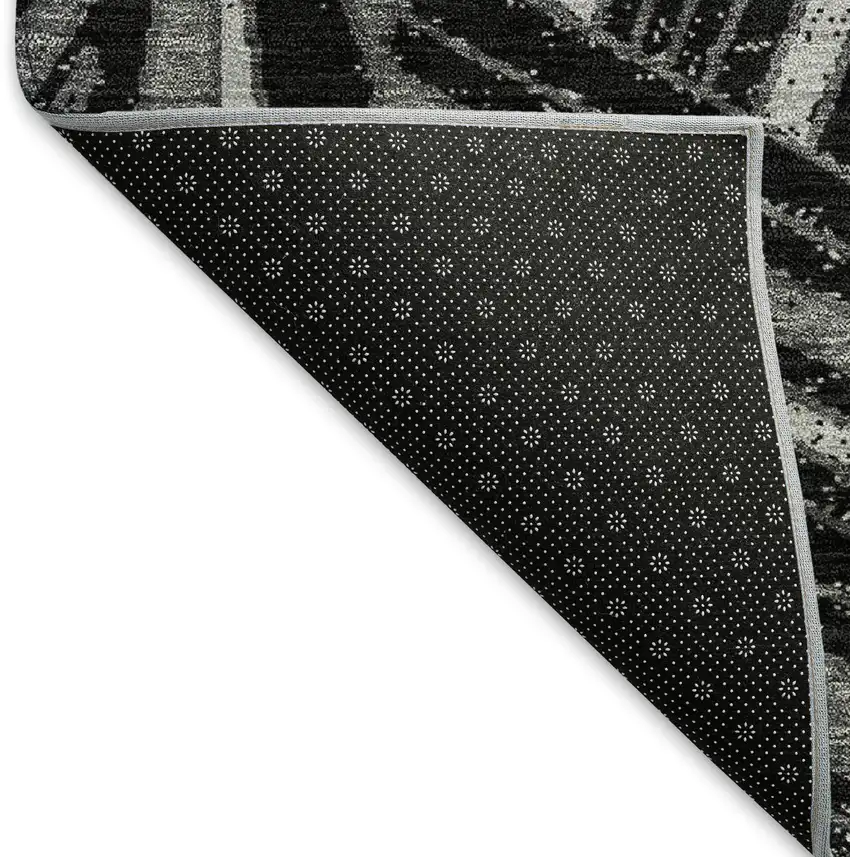 8' Black And Gray Geometric Washable Round Rug With UV Protection Photo 6