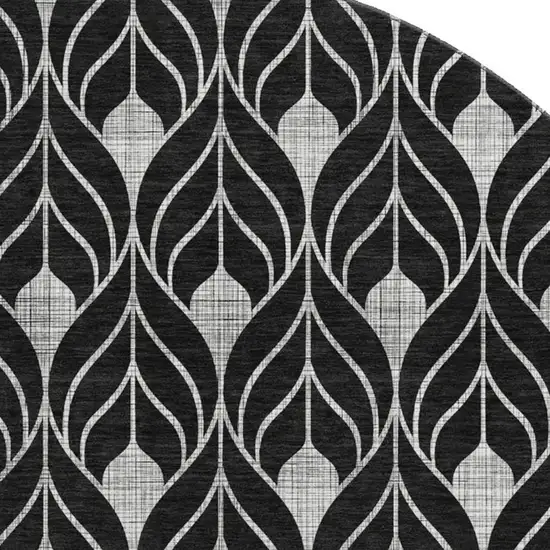 8' Black And Gray Geometric Washable Round Rug With UV Protection Photo 2