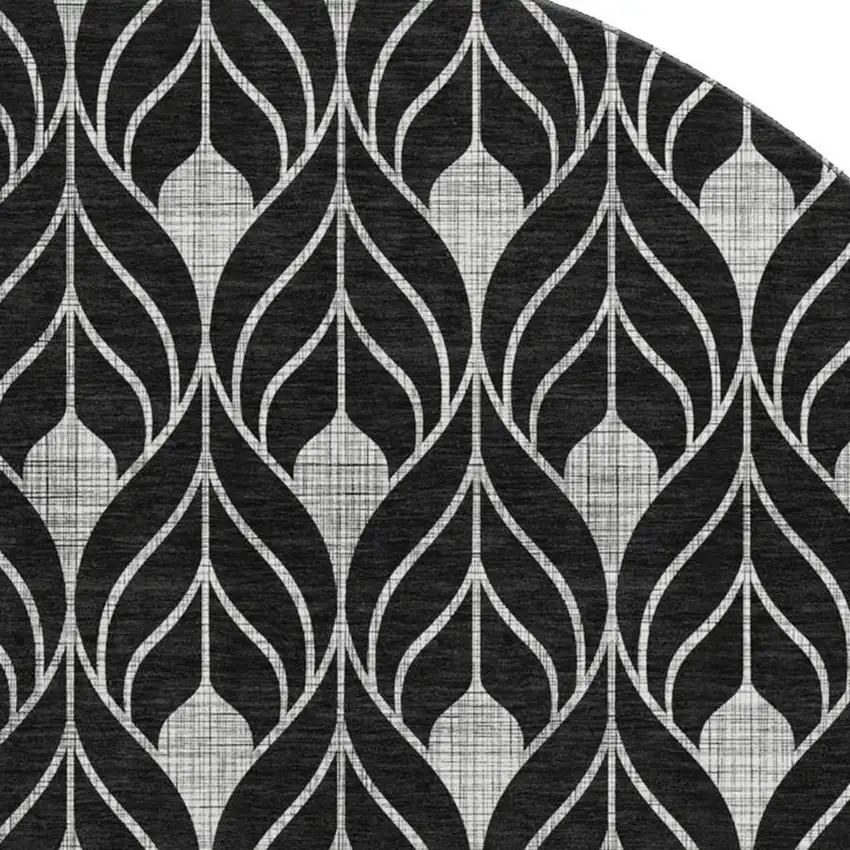 8' Black And Gray Geometric Washable Round Rug With UV Protection Photo 2