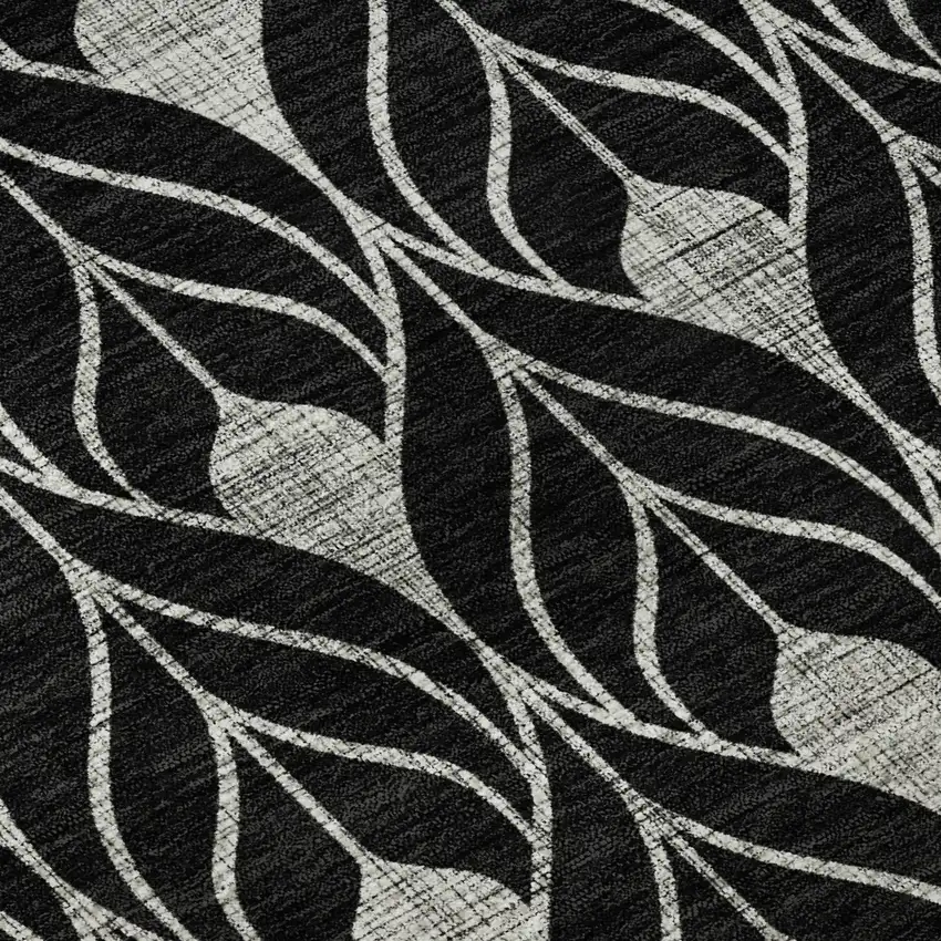 8' Black And Gray Geometric Washable Round Rug With UV Protection Photo 8