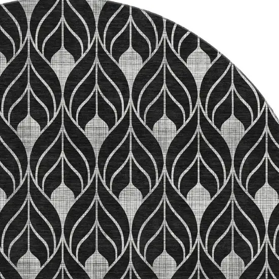 8' Black And Gray Geometric Washable Round Rug With UV Protection Photo 3