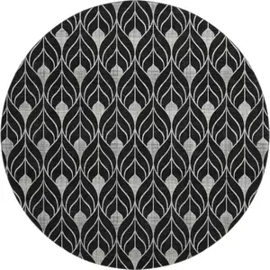 Photo of 8' Black And Gray Geometric Washable Round Rug With UV Protection