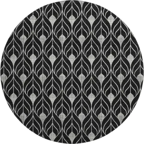 8' Black And Gray Geometric Washable Round Rug With UV Protection Photo 1
