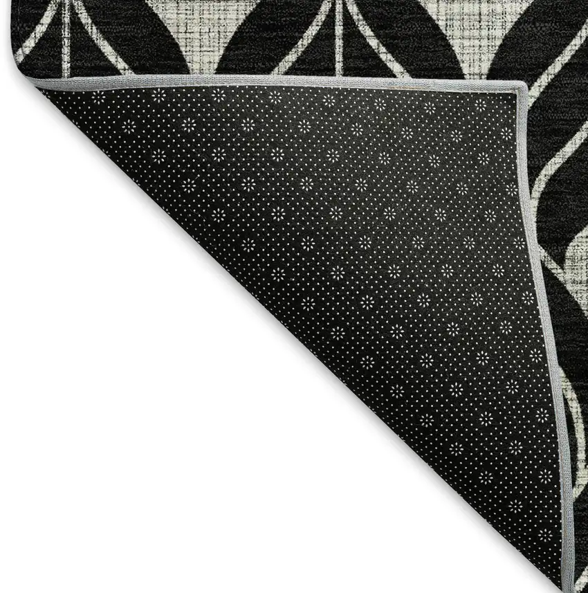 8' Black And Gray Geometric Washable Round Rug With UV Protection Photo 5