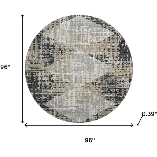 8' Black And Gray Geometric Washable Round Rug With UV Protection Photo 8