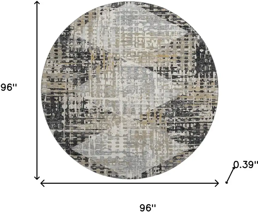 8' Black And Gray Geometric Washable Round Rug With UV Protection Photo 8