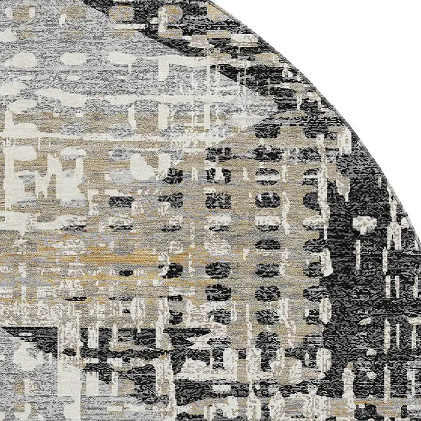 8' Black And Gray Geometric Washable Round Rug With UV Protection Photo 3