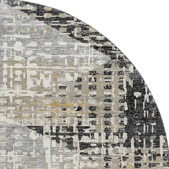 8' Black And Gray Geometric Washable Round Rug With UV Protection Photo 4